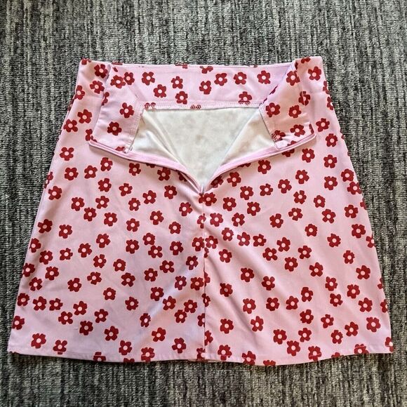 Romwe Women’s Mini Skirt Size Small 4 Red Floral Zip‎ Up Back 90s Y2K * - Picture 8 of 8
